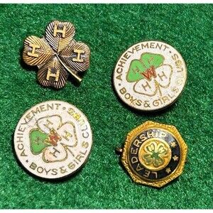 4 Vintage 4-H Achievement & Leadership Pins , Lot of 4 different